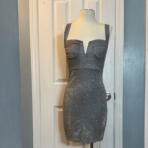 PrettyLittleThing Glittering Gray Mini Dress